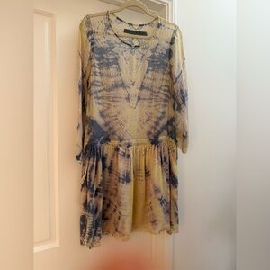 Raquel Allegra Tie Dye Silk Chiffon Drop Waist Dress